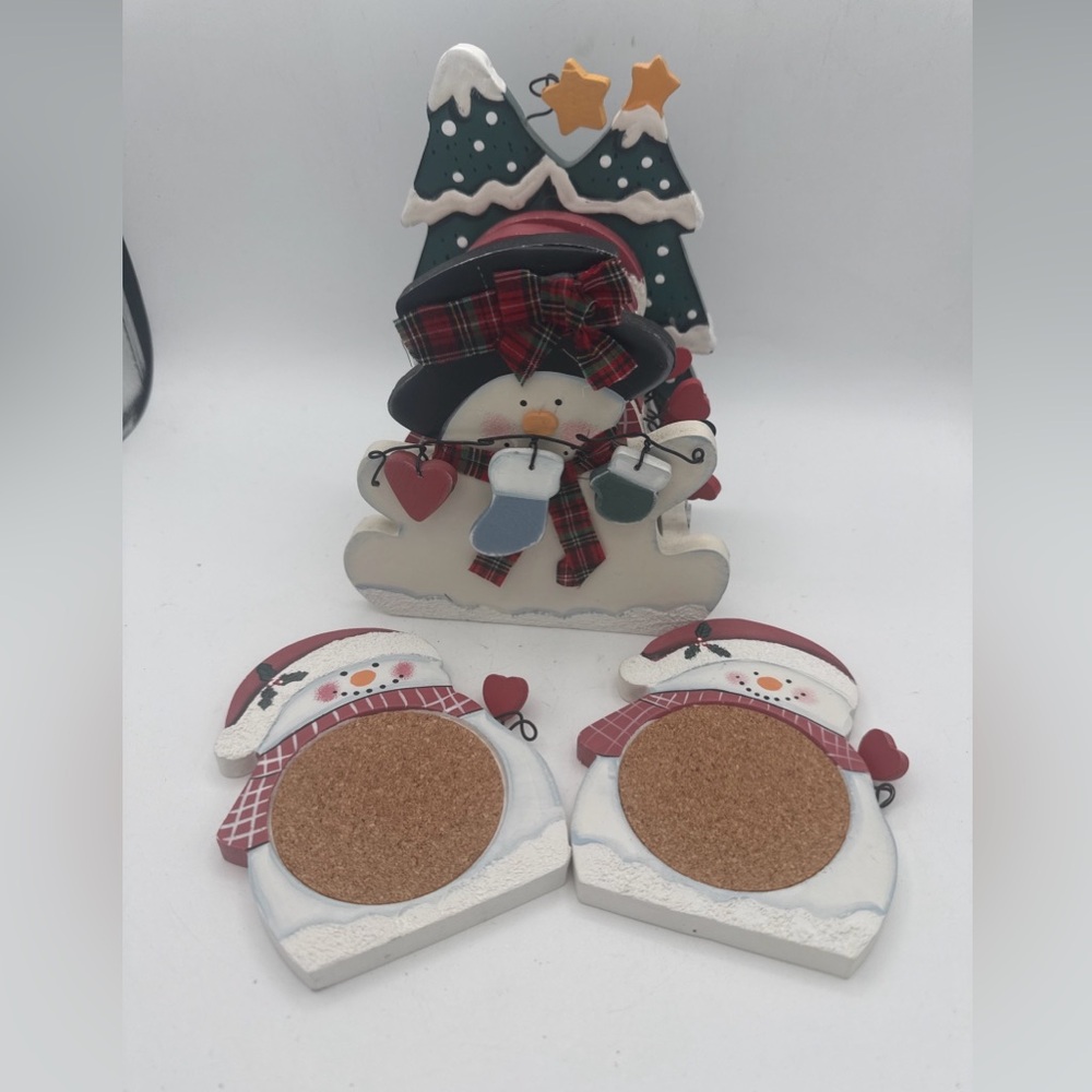Christmas around The World Willie Melt Snowman 6 Coaster Set Wood/ Cork
